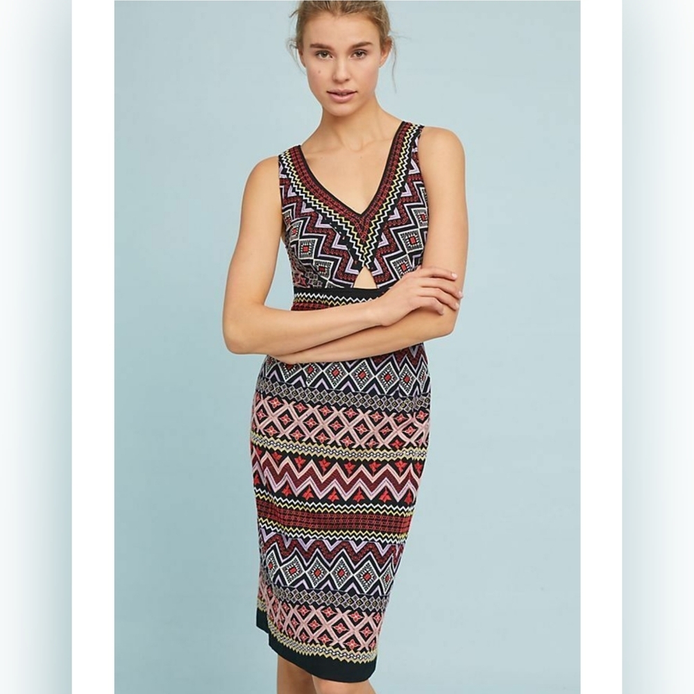 Anthropologie Embroidered Boho Knit Sleeveless V-Neck Dress Size 4